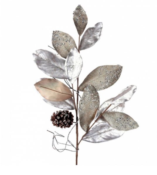 Gilded jeweled magnolia pine cone branch