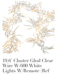 Cluster lights, clear wire, white lights, 600 lights, 19.6 ft long