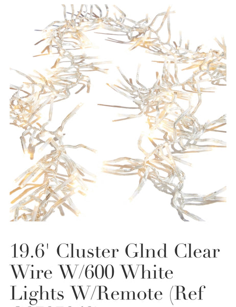 Cluster lights, clear wire, white lights, 600 lights, 19.6 ft long