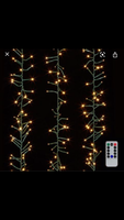 Cluster lights, 10 ft long, 300 lights, warm lights on green wire